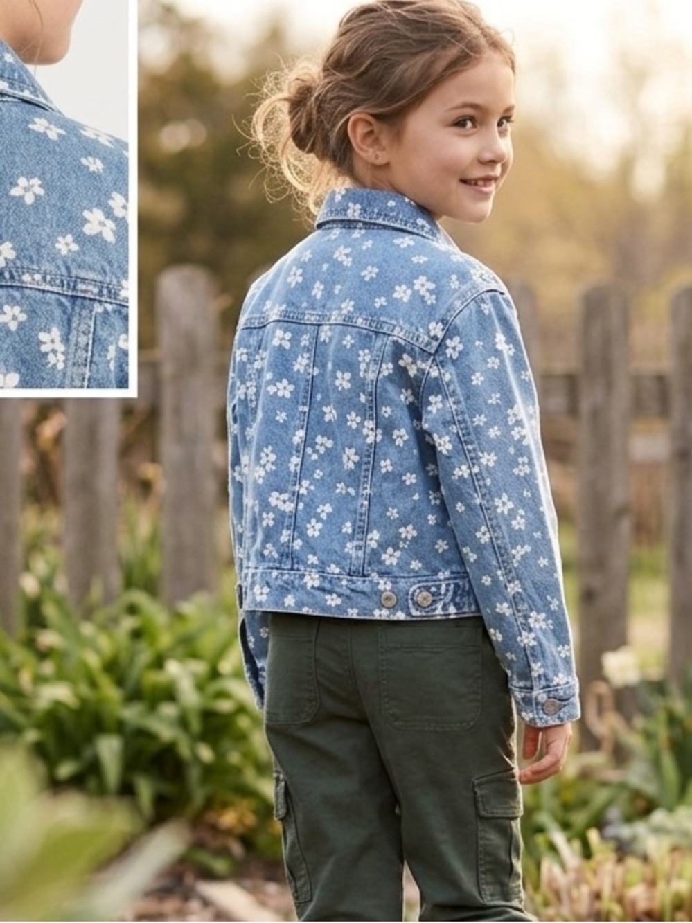 Old Navy Cropped Floral-Print Jean Trucker Jacket for Girls. Medium